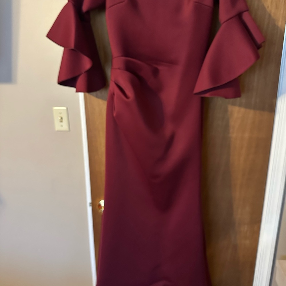 Aqua Burgundy Long Sleeve Dress